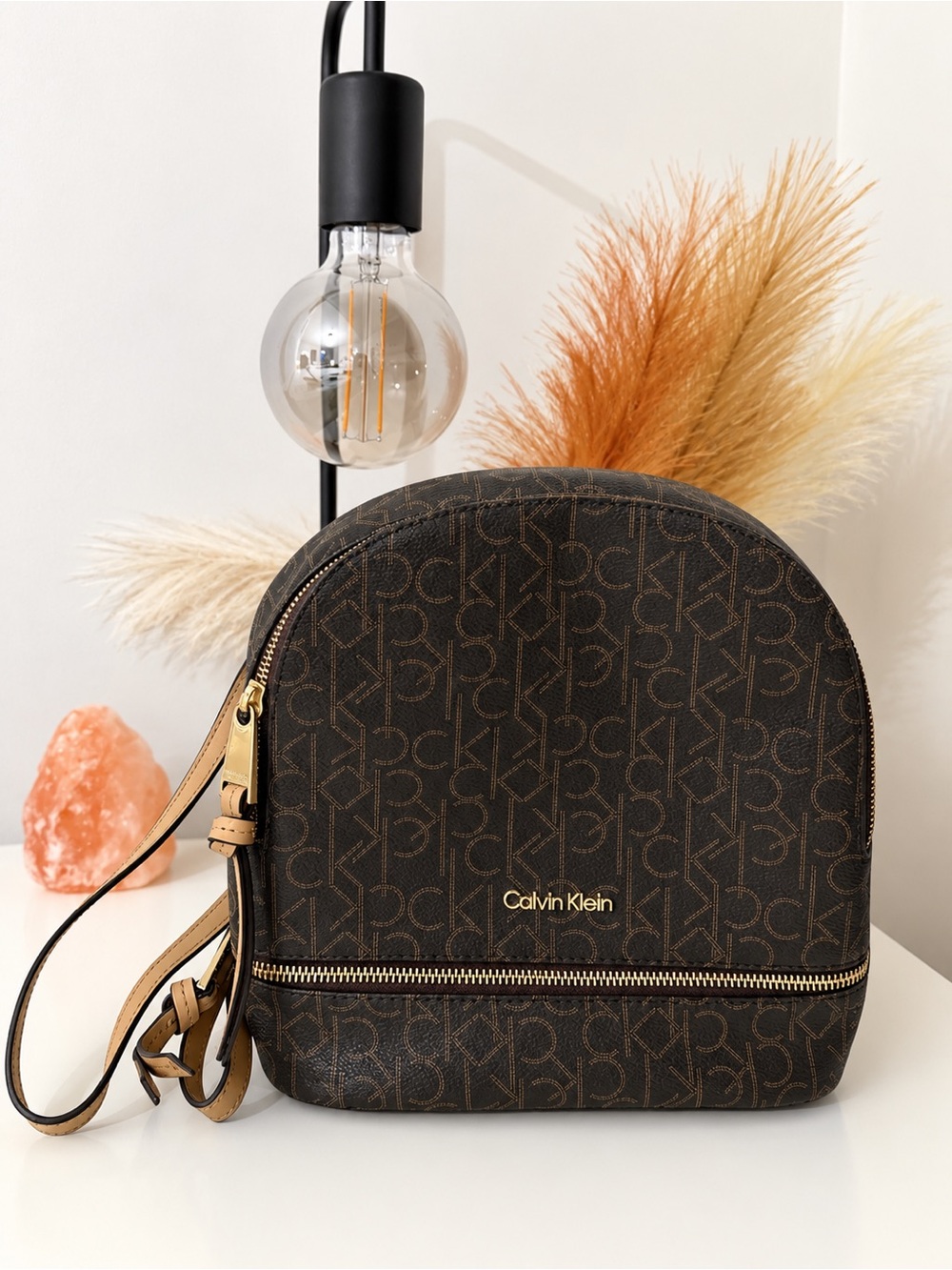 Calvin Klein Brown Monogram Backpack Crossbody